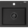 Mexen Milo 1-compartment granite sink 435 x 410 mm, Black/Silver metallic, siphon Black - 6505441000-73-B