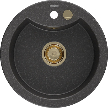 Mexen Diego 1-compartment granite sink 488 x 480 mm, spotted black, siphon Gold - 6512481000-76-G