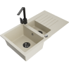 Mexen Matias 1.5-compartment granite sink with a drip tray and kitchen mixer tap Rita, Beige - 6502-69-670300-70