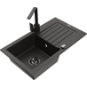 Mexen Pablo 1-compartment granite sink with a drip tray and kitchen mixer tap Rita, Black/Gold metallic- 6510-75-670300-70-B