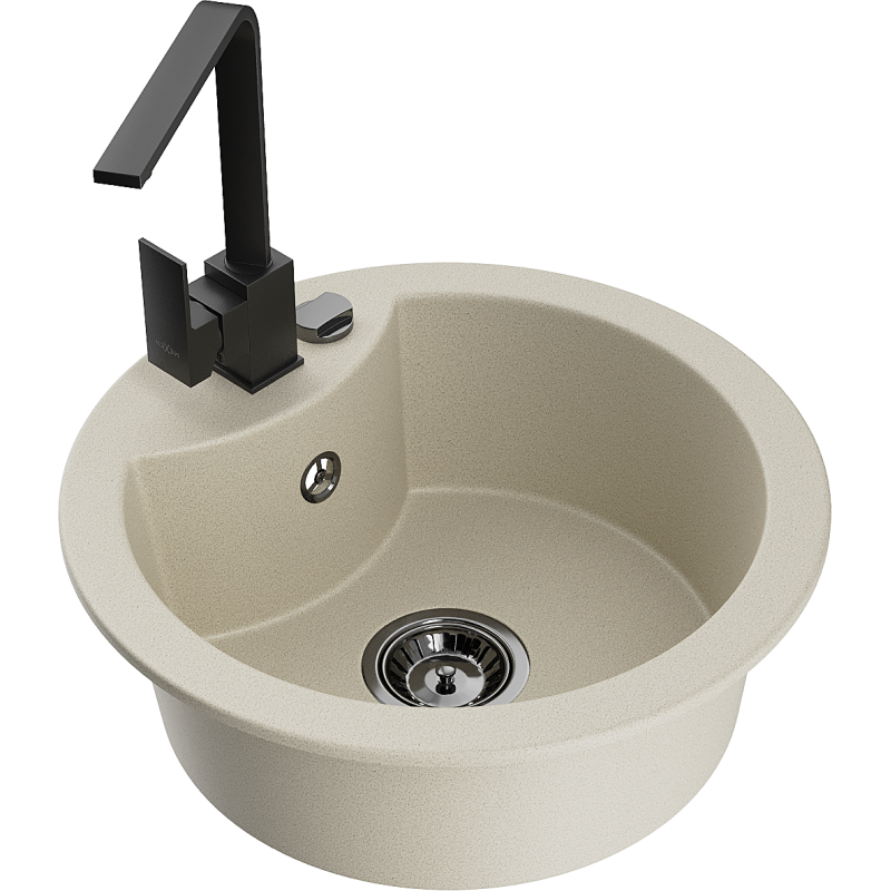 Mexen Diego 1-compartment granite sink with a kitchen mixer tap Rita, Beige - 6512-69-670300-70