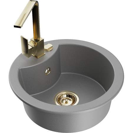 Mexen Diego 1-compartment granite sink with a kitchen mixer tap Rita, Grey - 6512-71-670300-50