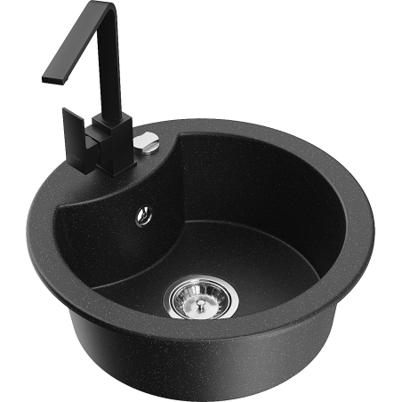 Mexen Diego 1-compartment granite sink with a kitchen mixer tap Rita, Black/Silver metallic - 6512-73-670300-70