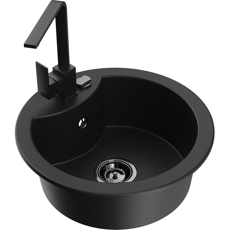 Mexen Diego 1-compartment granite sink with a kitchen mixer tap Rita, Black - 6512-77-670300-70-B