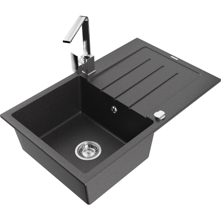 Mexen Bruno 1-compartment granite sink with a drip tray and kitchen mixer tap Rita, spotted black - 6513-76-670300-00