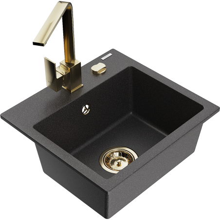 Mexen Milo 1-compartment granite sink with a kitchen mixer tap Rita, spotted black - 6505-76-670300-50