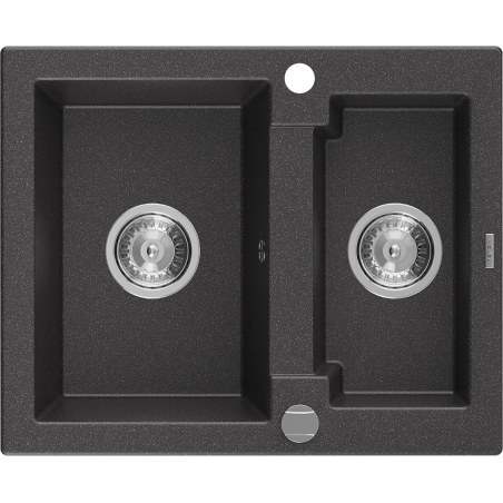 Mexen Carlos 1.5-compartment granite sink 582 x 475 mm, spotted black, siphon Chrome - 6518581500-76