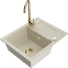 Mexen Enzo 1-compartment granite sink with a drip tray and kitchen mixer tap Telma, Beige - 6506-69-670200-50