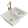 Mexen Carlos 1,5-compartment granite sink with a kitchen mixer tap Rita, White - 6518-20-670300-50