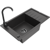 Mexen Elias 1-compartment granite sink with a drip tray and kitchen mixer tap Telma, spotted black - 6511-76-670200-70-B