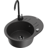 Mexen Kevin 1-compartment granite sink with a drip tray and kitchen mixer tap Telma, spotted black - 6517-76-670200-70-B