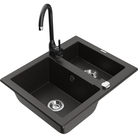 Mexen Carlos 1,5-compartment granite sink with a kitchen mixer tap Telma, Black/Gold metallic - 6518-75-670200-70