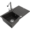 Mexen Cesar 1-compartment granite sink with a drip tray and kitchen mixer tap Duero, Black/Gold metallic - 6514-75-671600-00
