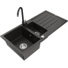 Mexen Andres 1.5-compartment granite sink with a drip tray and kitchen mixer tap Telma, Black/Gold - 6515-75-670200-70