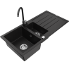 Mexen Andres 1.5-compartment granite sink with a drip tray and kitchen mixer tap Telma, Black - 6515-77-670200-70
