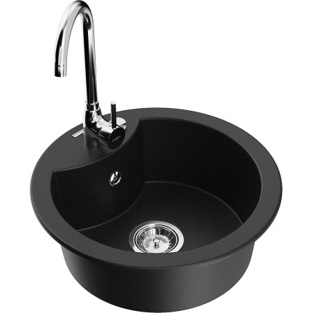 Mexen Diego 1-compartment granite sink with kitchen mixer tap Telma, Black - 6512-77-670200-00