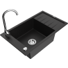 Mexen Elias 1-compartment granite sink with a drip tray and kitchen mixer tap Telma, Black - 6511-77-670200-00