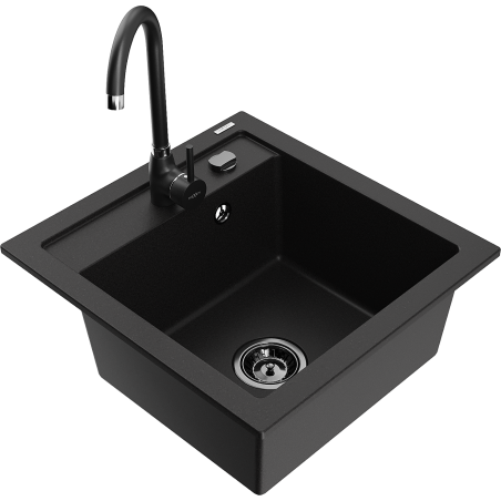 Mexen Vito 1-compartment granite sink with a kitchen mixer tap Telma, Black - 6503-77-670200-70-B